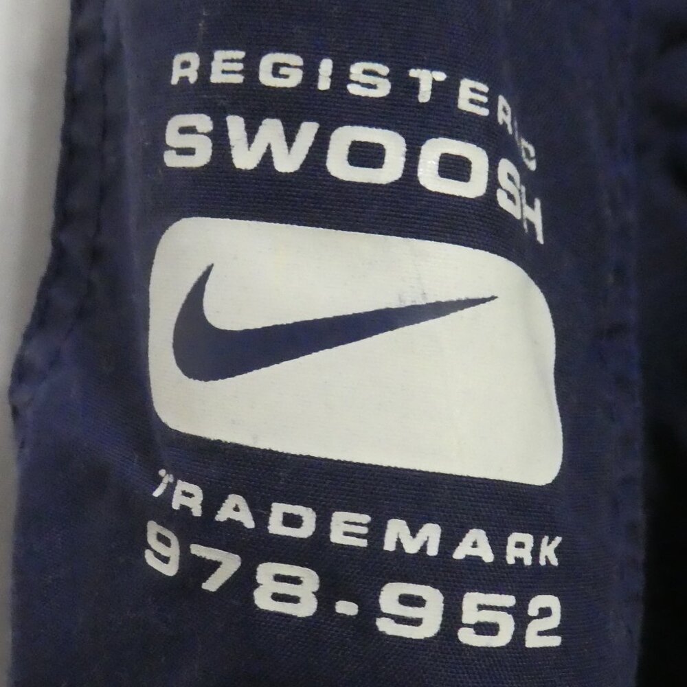 NIKE Registered Swoosh Mesh Lined Navy Pants W Stripes 10 inch waist measured - Picture 14 of 16